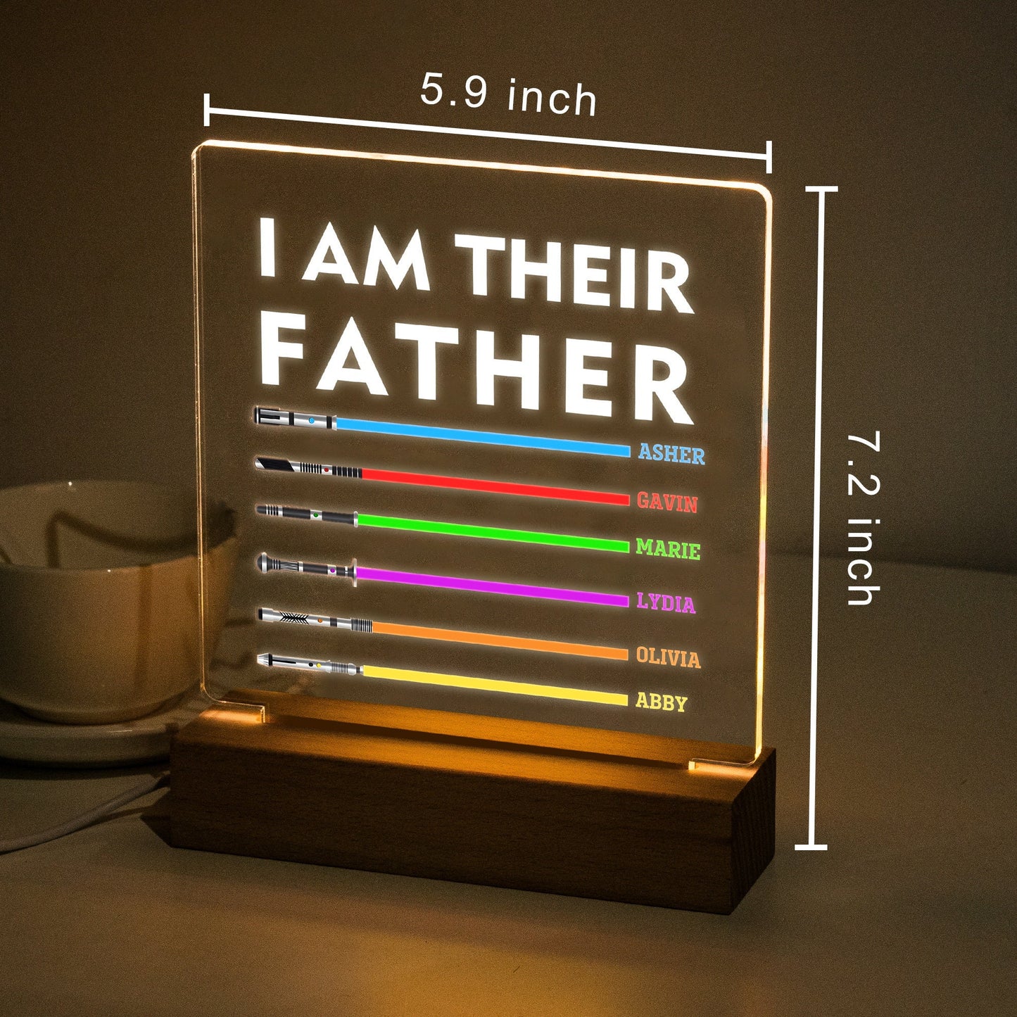 Light Up - I Am Their Father Sign, I Am Their Grandfather, Father's Day Gift, Personalized Daddy Plaque, Custom Light Saber Child Names Sign