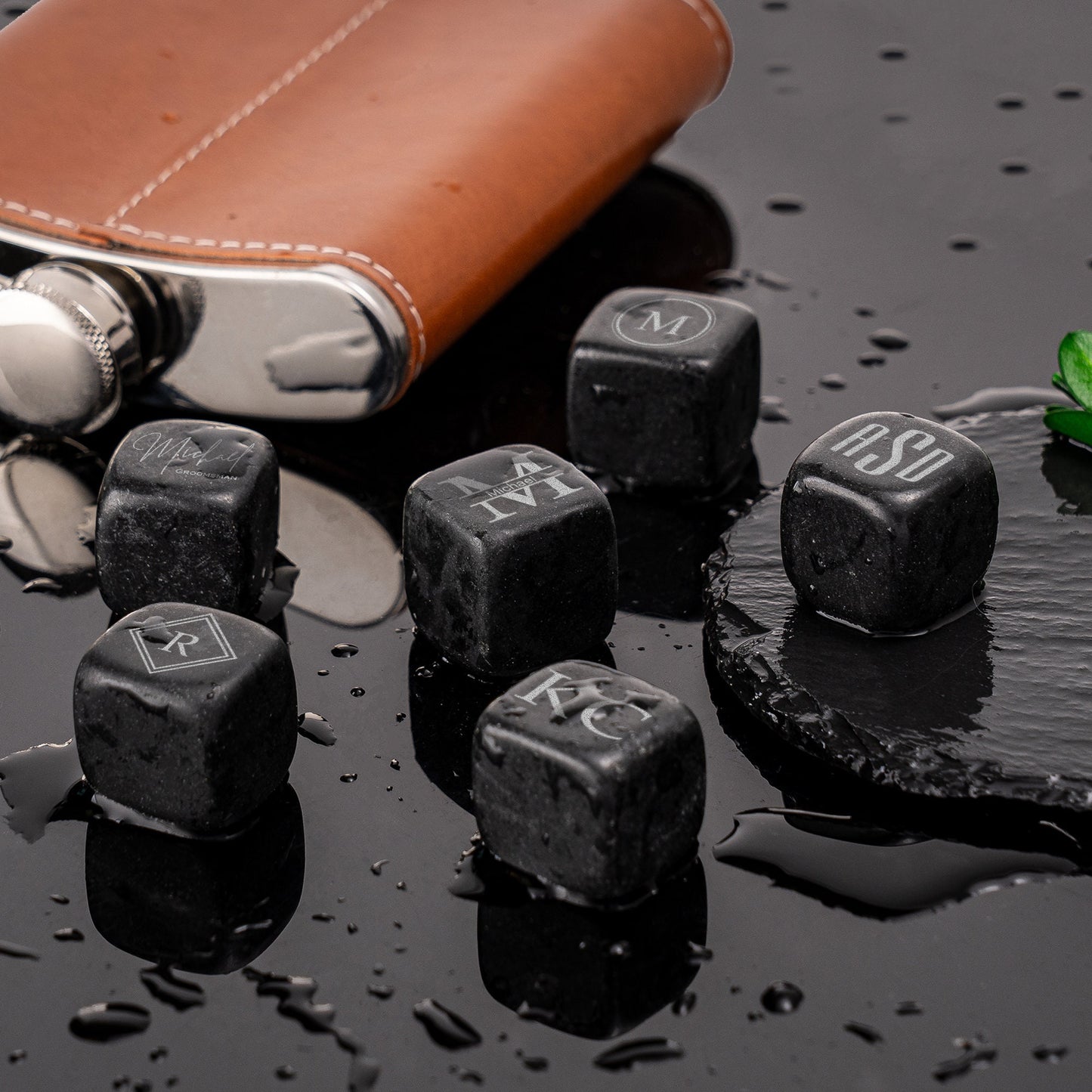 Personalized Whiskey Chilling Stones - Handcrafted Premium Black Basalt Rocks, Whiskey Gift Set, Groomsmen Gifts, Fathers Day gift for Him
