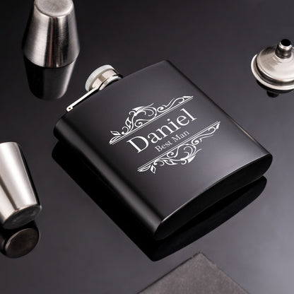 Personalized Groomsmen Flasks, Groomsman Gift, Flask for Groomsmen, Custom Flask, Black Hip Flask, Groomsmen Gifts, Gifts for Wedding Party