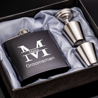 Personalized Groomsmen Flasks, Groomsman Gift, Flask for Groomsmen, Custom Flask, Black Hip Flask, Groomsmen Gifts, Gifts for Wedding Party