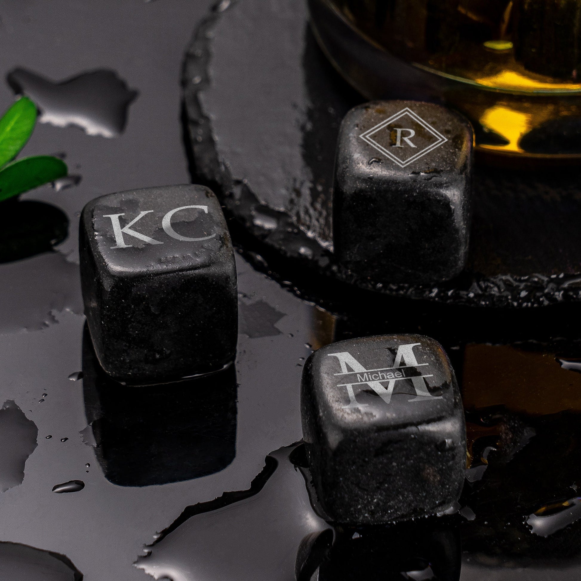 Personalized Whiskey Chilling Stones - Handcrafted Premium Black Basalt Rocks, Whiskey Gift Set, Groomsmen Gifts, Fathers Day gift for Him