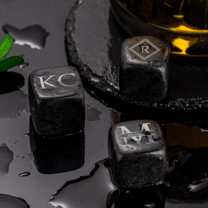 Personalized Whiskey Chilling Stones - Handcrafted Premium Black Basalt Rocks, Whiskey Gift Set, Groomsmen Gifts, Fathers Day gift for Him