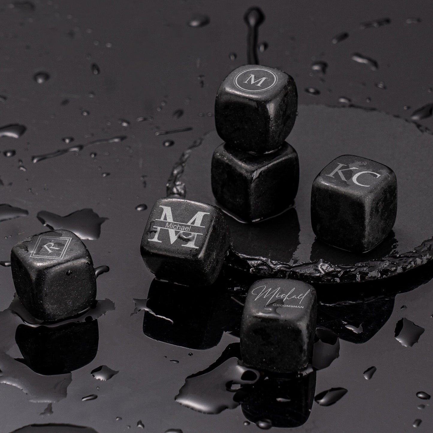 Personalized Whiskey Chilling Stones - Handcrafted Premium Black Basalt Rocks, Whiskey Gift Set, Groomsmen Gifts, Fathers Day gift for Him