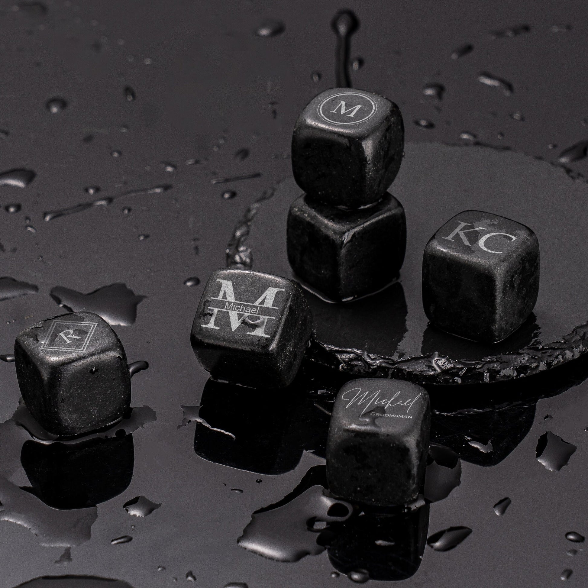 Personalized Whiskey Chilling Stones - Handcrafted Premium Black Basalt Rocks, Whiskey Gift Set, Groomsmen Gifts, Fathers Day gift for Him