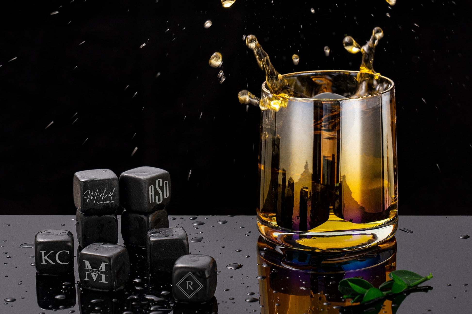 Personalized Whiskey Chilling Stones - Handcrafted Premium Black Basalt Rocks, Whiskey Gift Set, Groomsmen Gifts, Fathers Day gift for Him