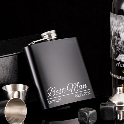 Personalized Groomsmen Flasks, Groomsman Gift, Flask for Groomsmen, Custom Flask, Black Hip Flask, Groomsmen Gifts, Gifts for Wedding Party