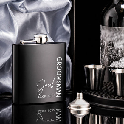 Personalized Groomsmen Flasks, Groomsman Gift, Flask for Groomsmen, Custom Flask, Black Hip Flask, Groomsmen Gifts, Gifts for Wedding Party