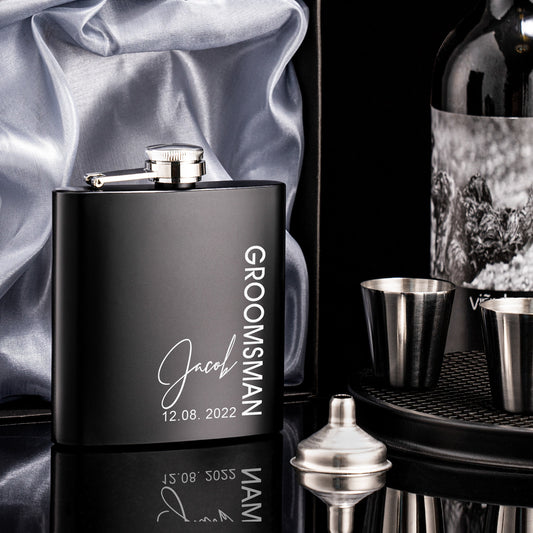 Personalized Groomsmen Flasks, Groomsman Gift, Flask for Groomsmen, Custom Flask, Black Hip Flask, Groomsmen Gifts, Gifts for Wedding Party