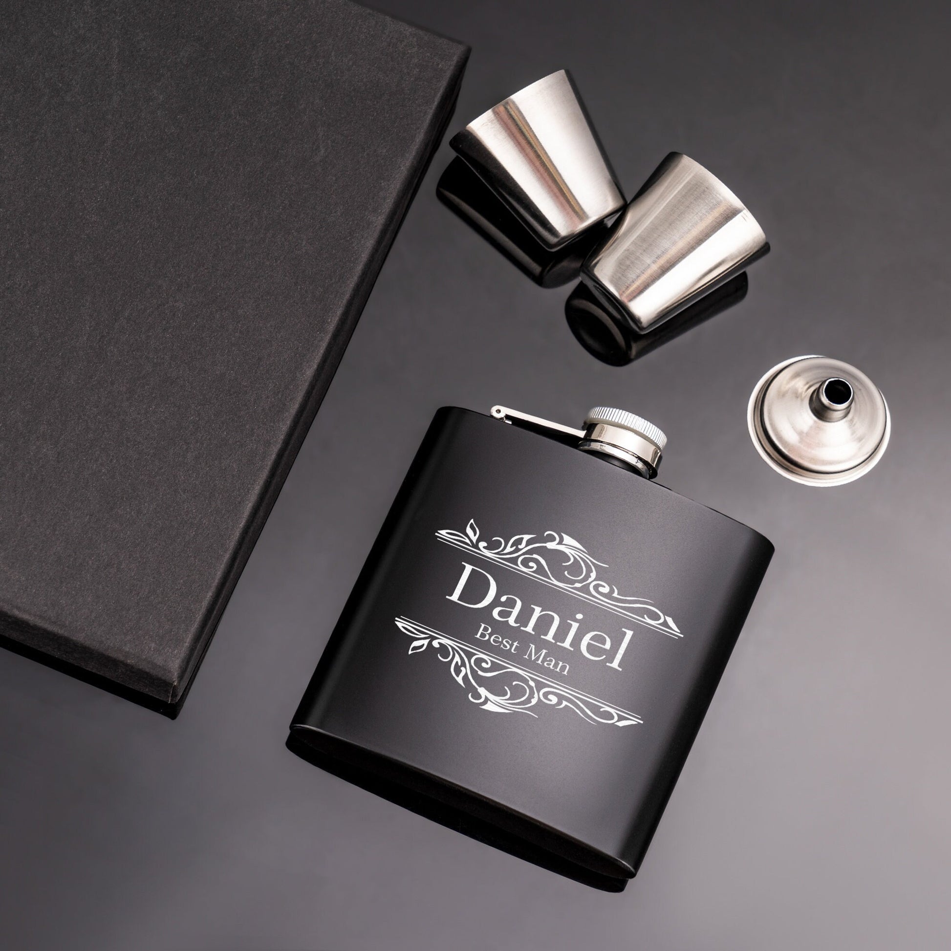 Personalized Groomsmen Flasks, Groomsman Gift, Flask for Groomsmen, Custom Flask, Black Hip Flask, Groomsmen Gifts, Gifts for Wedding Party