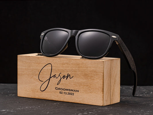 Personalized Ebony Wood Sunglasses, Engraved Wood Sunglasses, Groomsman Sunglasses, Groomsmen Proposal, Groomsmen Gifts, Bachelor Party Gift