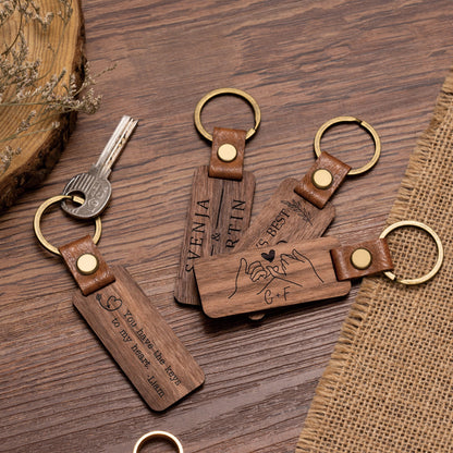 Personalized Walnut Wood Keychain, Engraved Keychain, Custom Wood Key Chain, Birthday or Anniversary Gift for Her or Him, Gift for Mom Dad