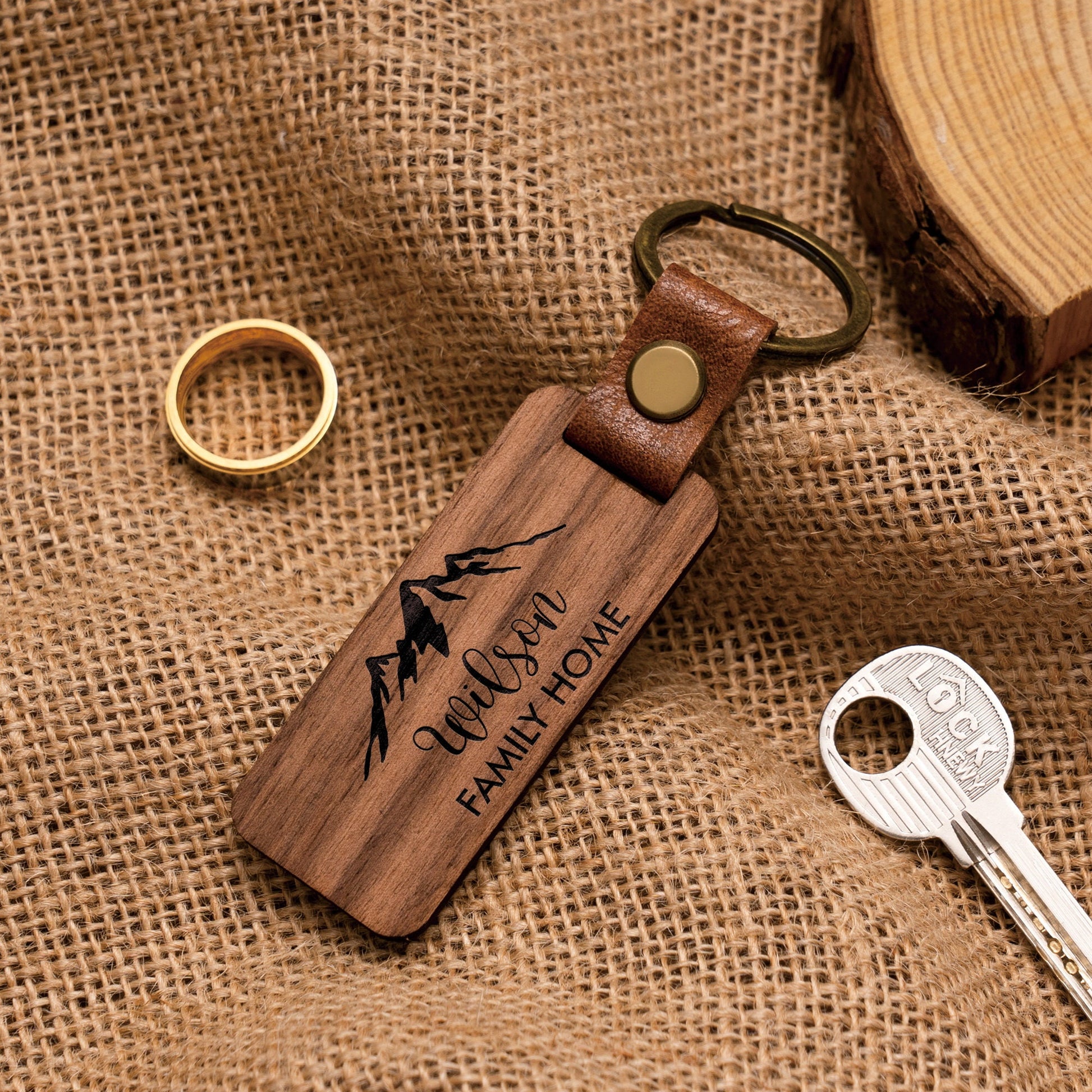 Personalized Walnut Wood Keychain, Engraved Keychain, Custom Wood Key Chain, Birthday or Anniversary Gift for Her or Him, Gift for Mom Dad