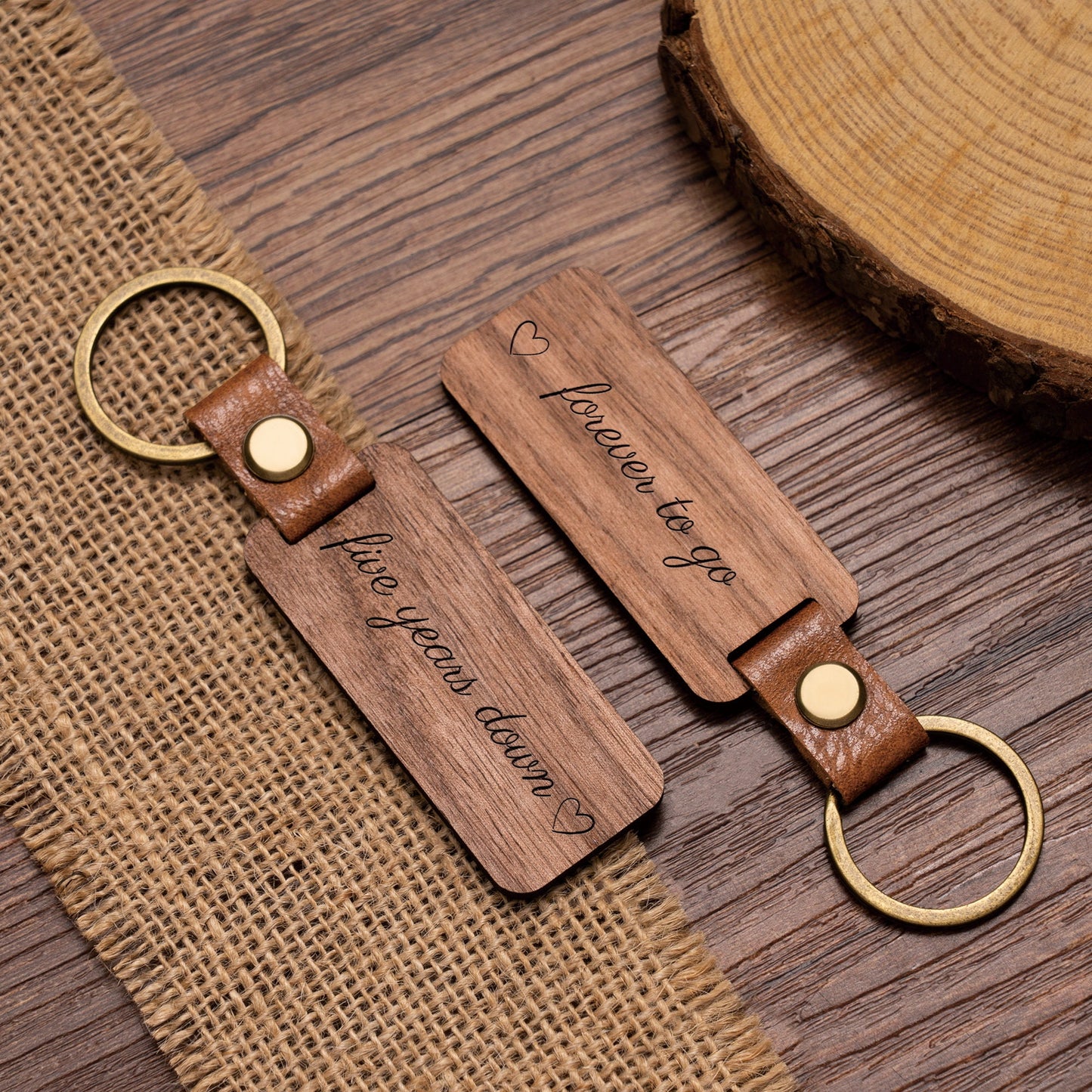 Personalised Wood Couple Keychain, Engraved Keyrings for Couple, Gift For Boyfriend / Husband, 5TH Anniversary Gift, Housewarming Party Gift
