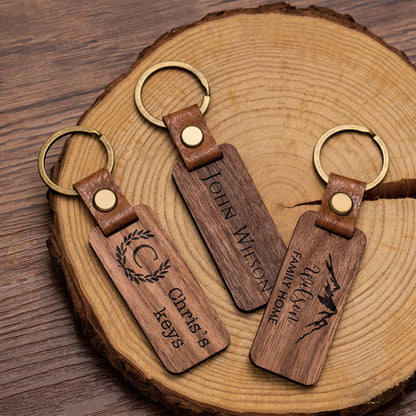 Personalized Walnut Wood Keychain, Engraved Keychain, Custom Wood Key Chain, Birthday or Anniversary Gift for Her or Him, Gift for Mom Dad