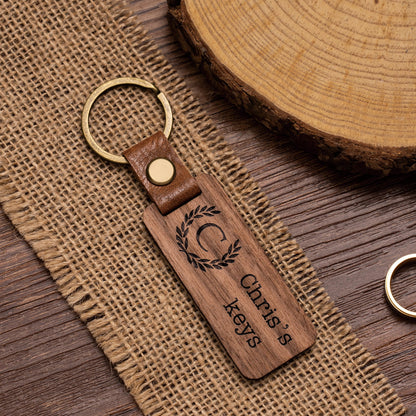 Personalized Walnut Wood Keychain, Engraved Keychain, Custom Wood Key Chain, Birthday or Anniversary Gift for Her or Him, Gift for Mom Dad
