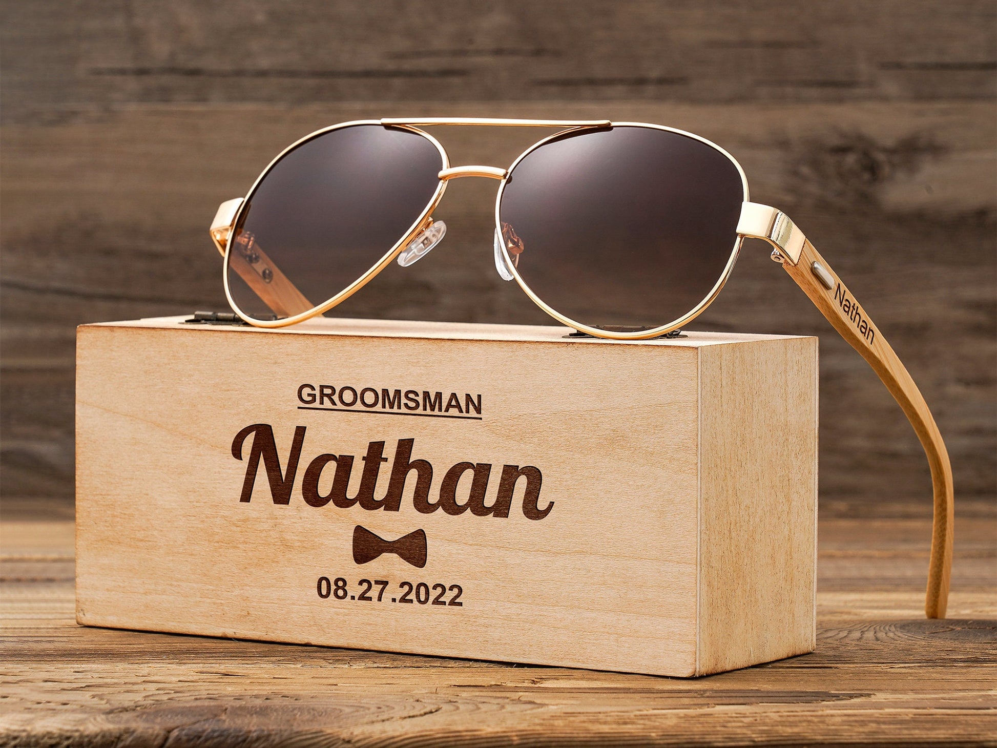 Personalized Groomsmen Sunglasses, Groomsmen Gifts, Custom Engraved Wood Sunglasses,Groomsmen Proposal, Wedding Bachelor party gift for guys