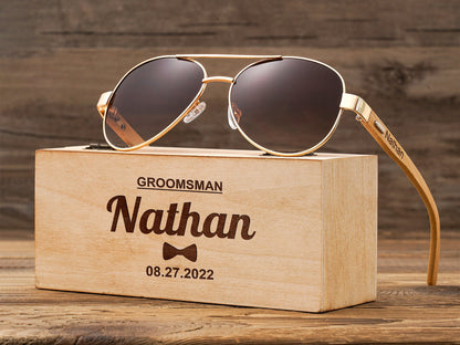 Personalized Groomsmen Sunglasses, Groomsmen Gifts, Custom Engraved Wood Sunglasses,Groomsmen Proposal, Wedding Bachelor party gift for guys