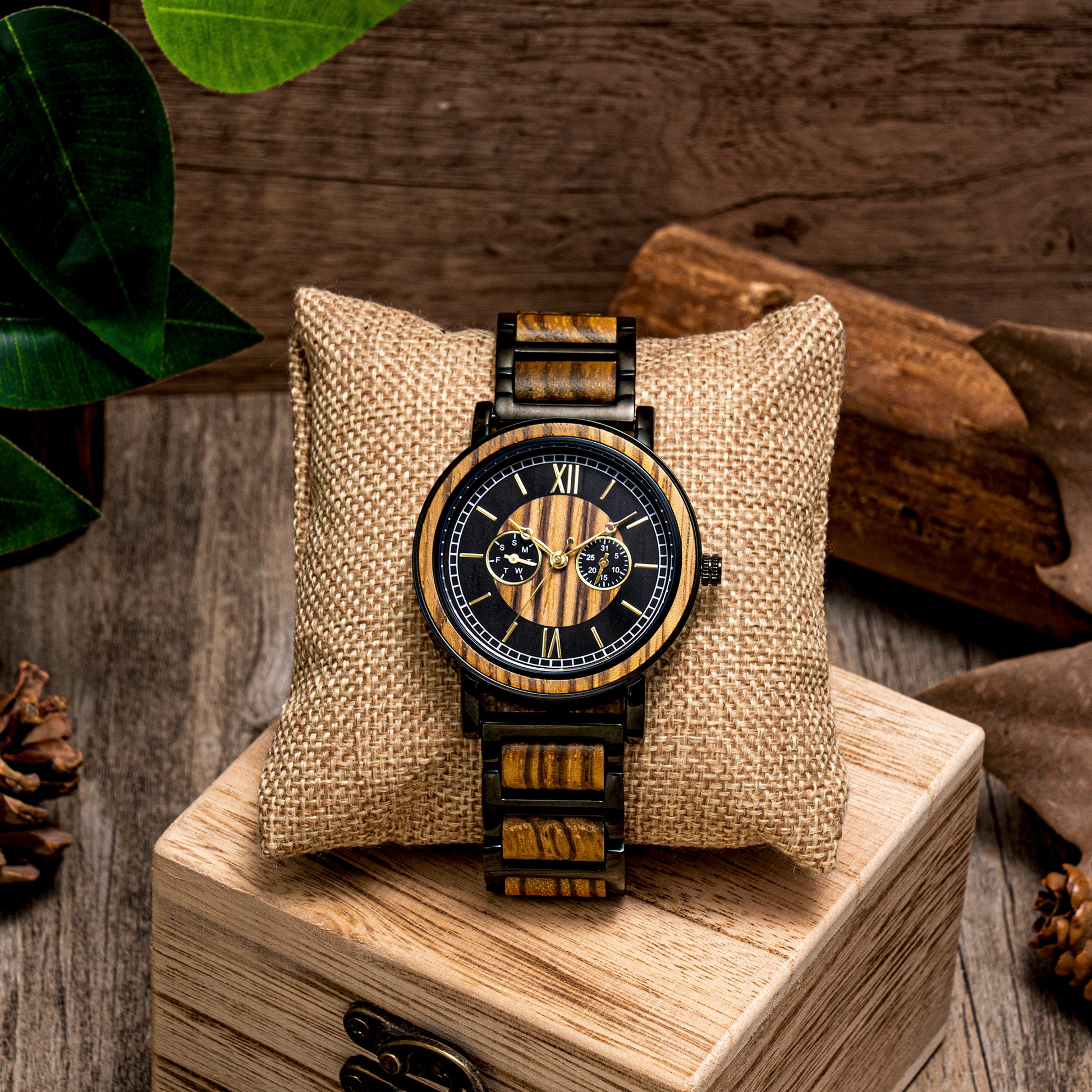 Engraved Wood Watch with Wood Box - Mens Watch, Anniversary Gift For Husband, Wedding Gift for Father of Bride, Groom, Groomsmen Gifts Watch