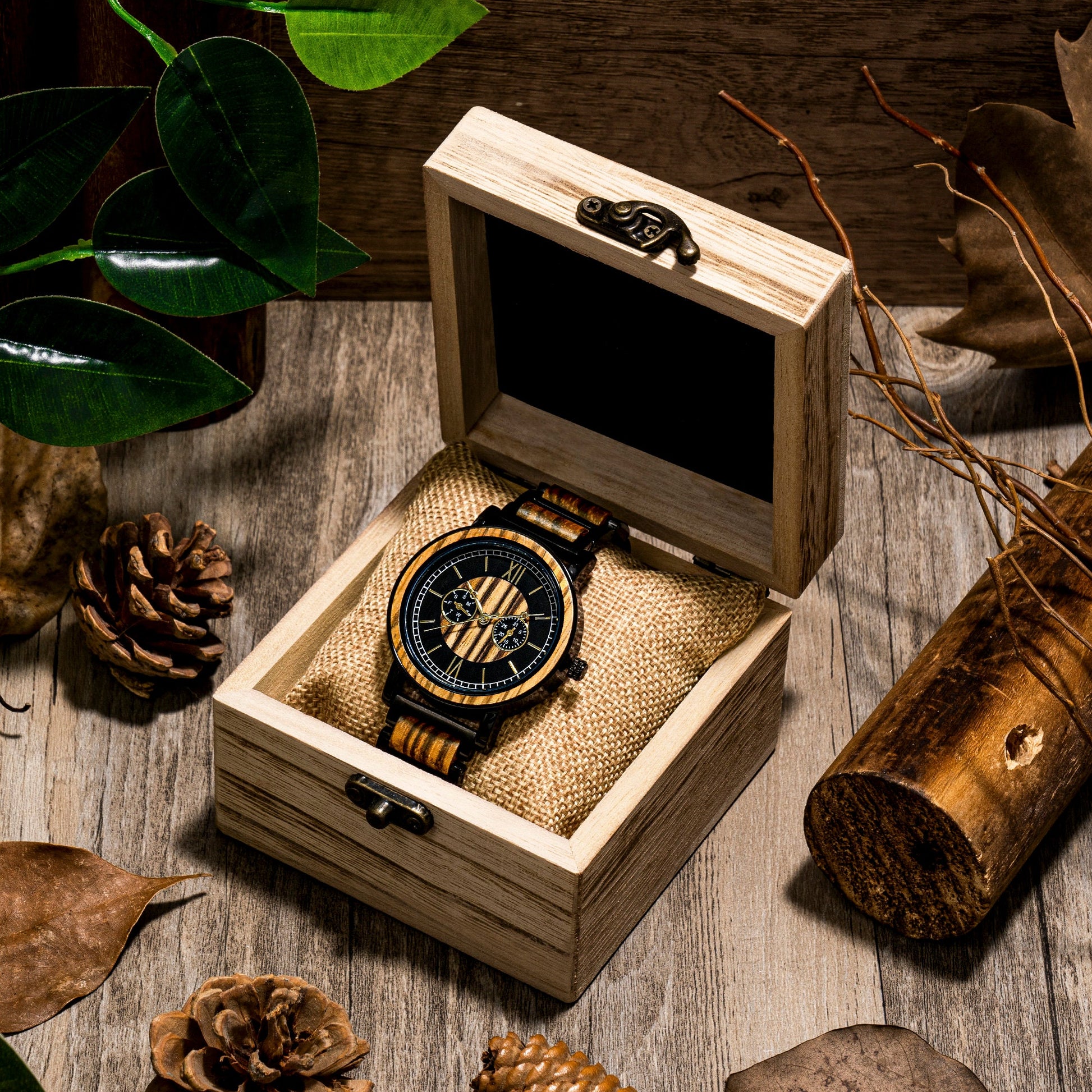 Engraved Wood Watch with Wood Box - Mens Watch, Anniversary Gift For Husband, Wedding Gift for Father of Bride, Groom, Groomsmen Gifts Watch