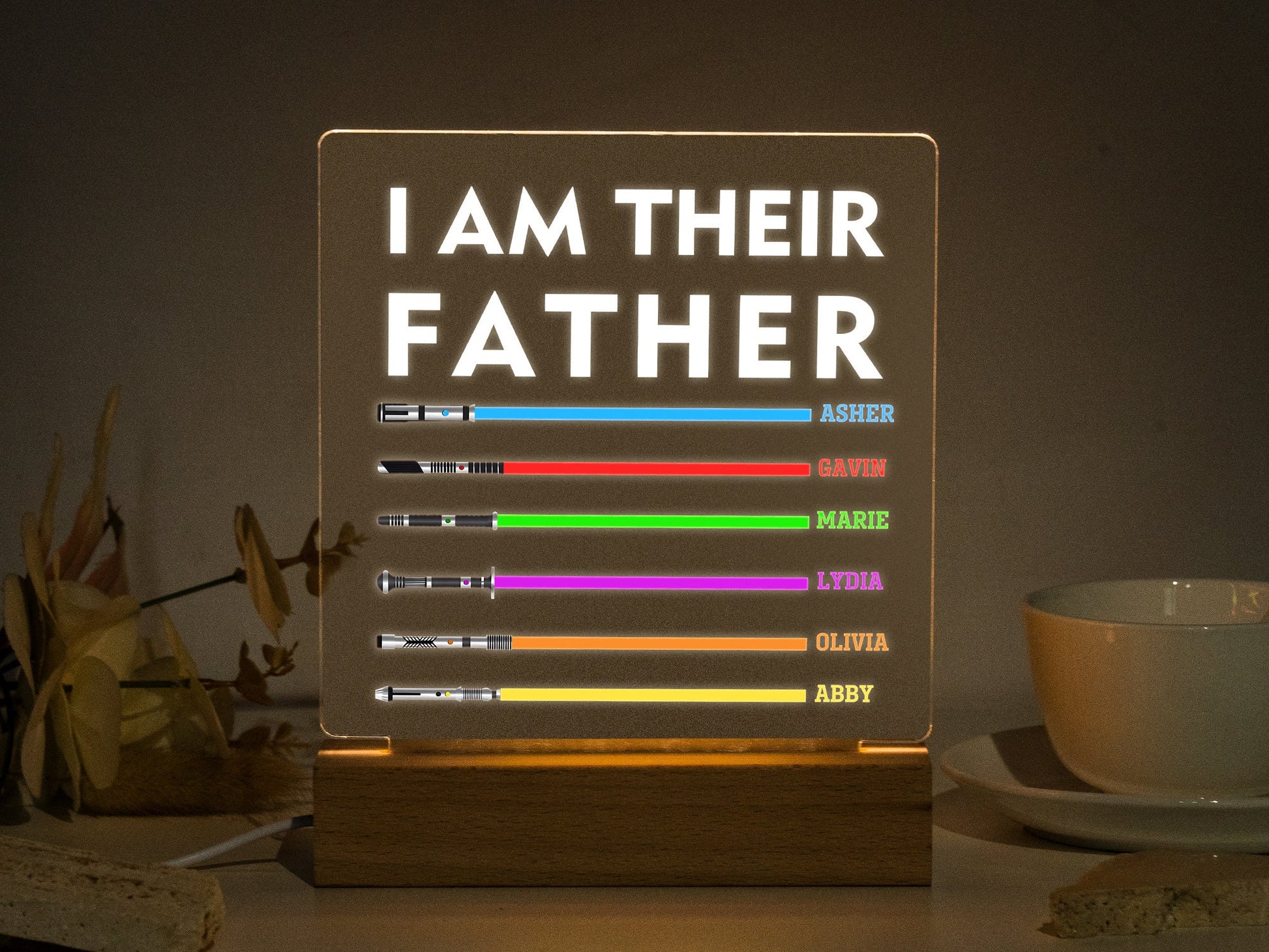 Light Up - I Am Their Father Sign, I Am Their Grandfather, Father's Day Gift, Personalized Daddy Plaque, Custom Light Saber Child Names Sign