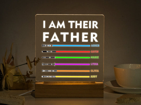 Light Up - I Am Their Father Sign, I Am Their Grandfather, Father's Day Gift, Personalized Daddy Plaque, Custom Light Saber Child Names Sign