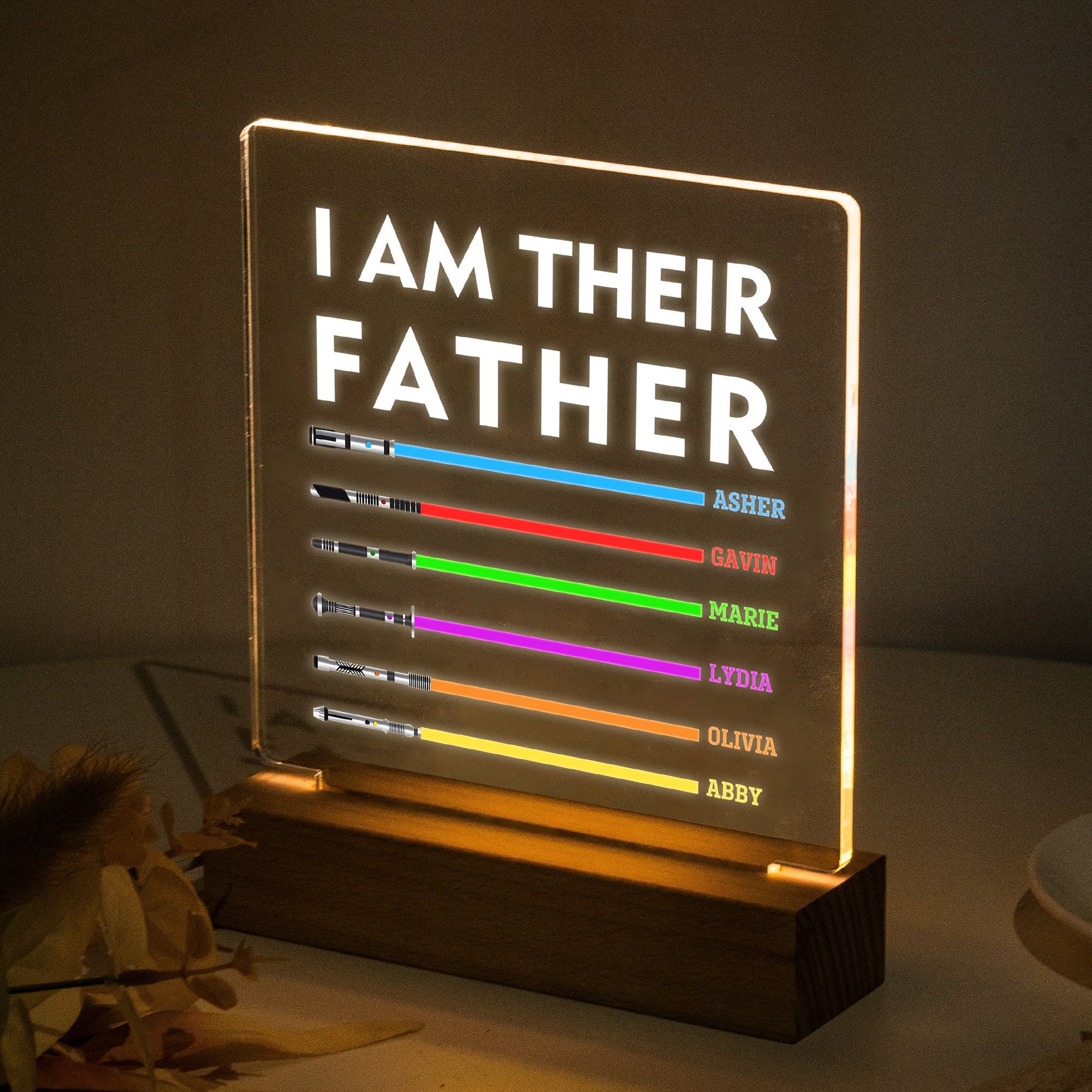 Light Up - I Am Their Father Sign, I Am Their Grandfather, Father's Day Gift, Personalized Daddy Plaque, Custom Light Saber Child Names Sign