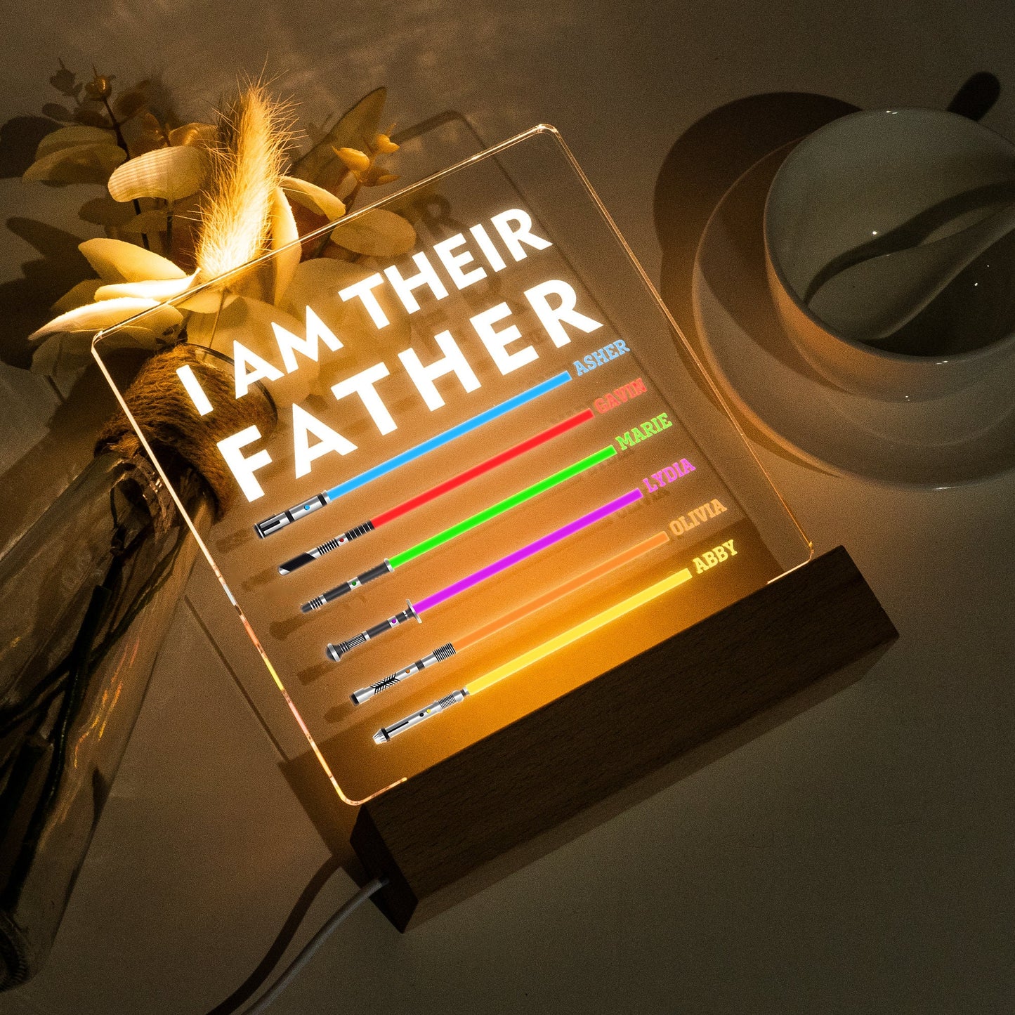 Light Up - I Am Their Father Sign, I Am Their Grandfather, Father's Day Gift, Personalized Daddy Plaque, Custom Light Saber Child Names Sign