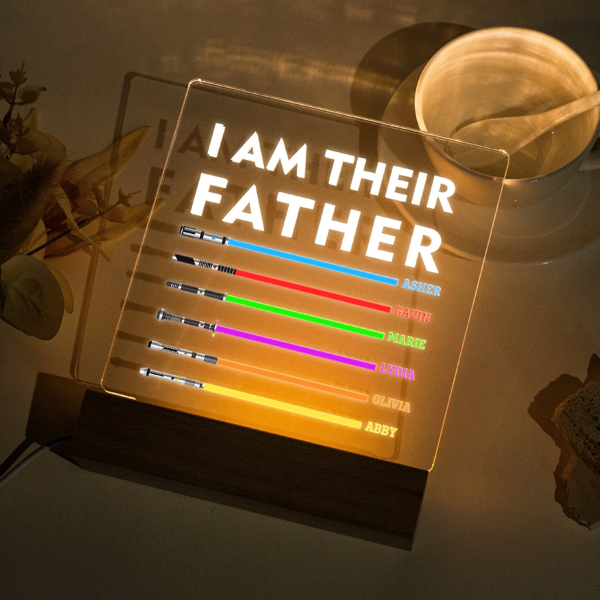 Light Up - I Am Their Father Sign, I Am Their Grandfather, Father's Day Gift, Personalized Daddy Plaque, Custom Light Saber Child Names Sign