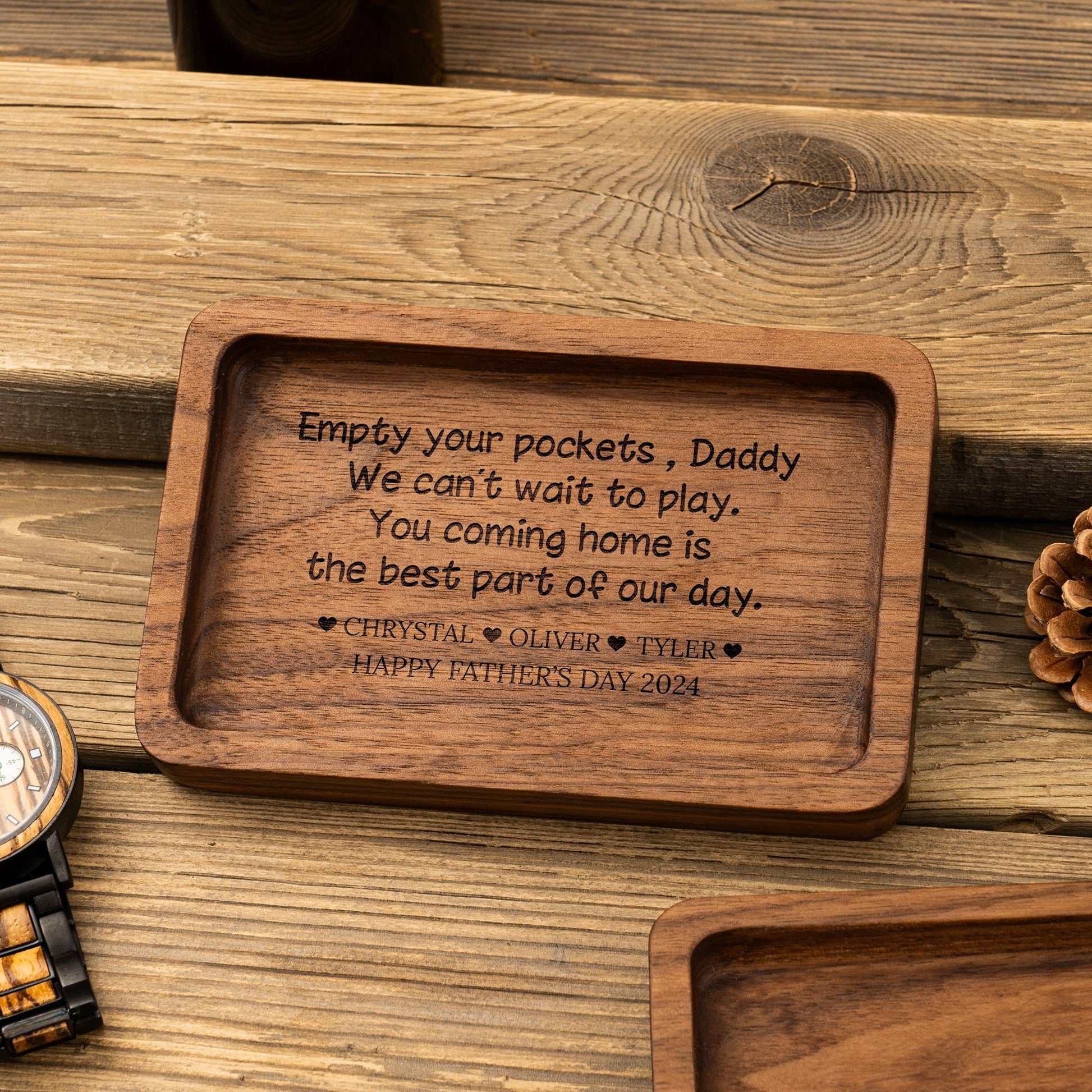 Empty your Pockets Daddy - Custom Engraved Wood Tray, Father's Day Gift for Dad, Custom Wood Catchall, Personalized Valet Tray for Men