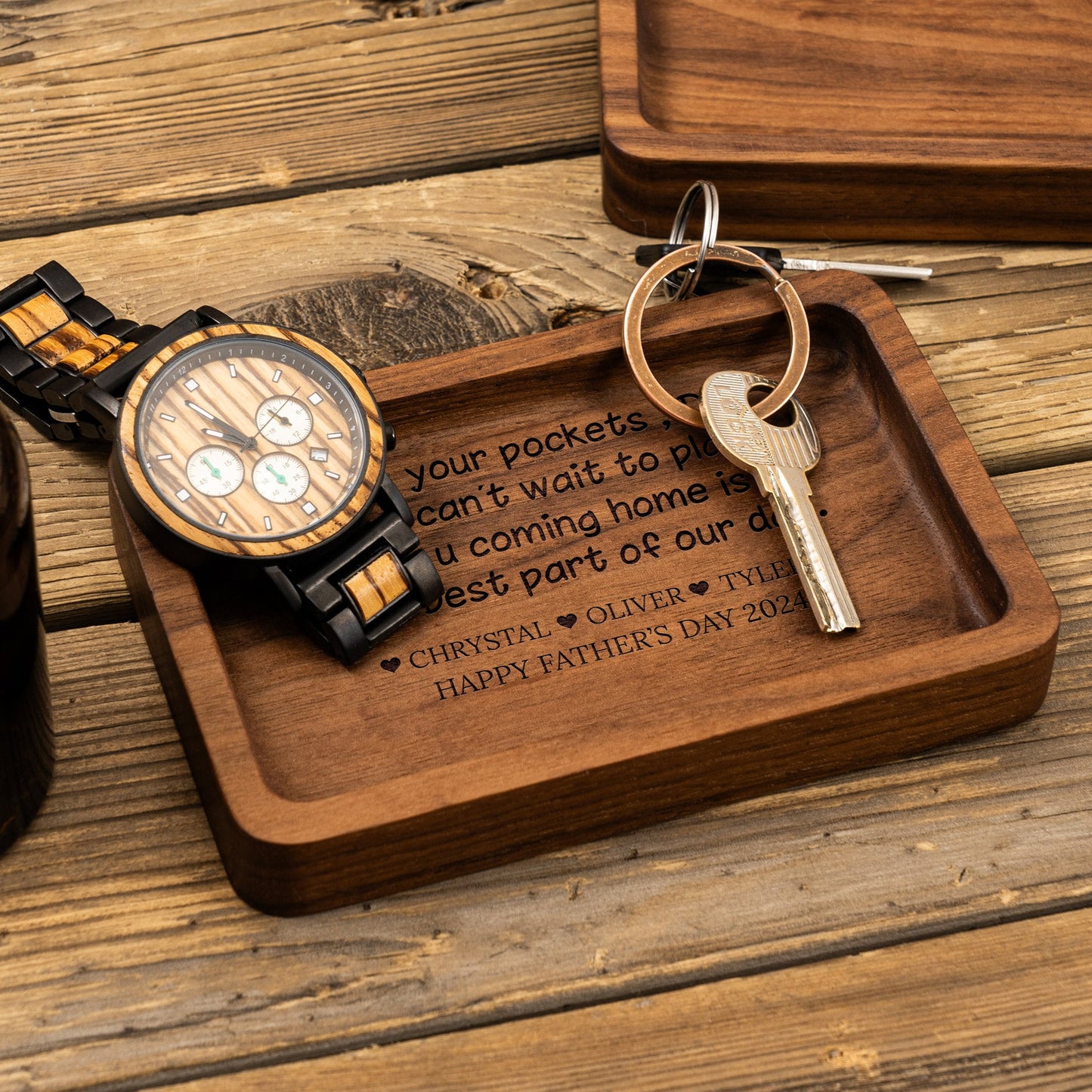 Empty your Pockets Daddy - Custom Engraved Wood Tray, Father's Day Gift for Dad, Custom Wood Catchall, Personalized Valet Tray for Men