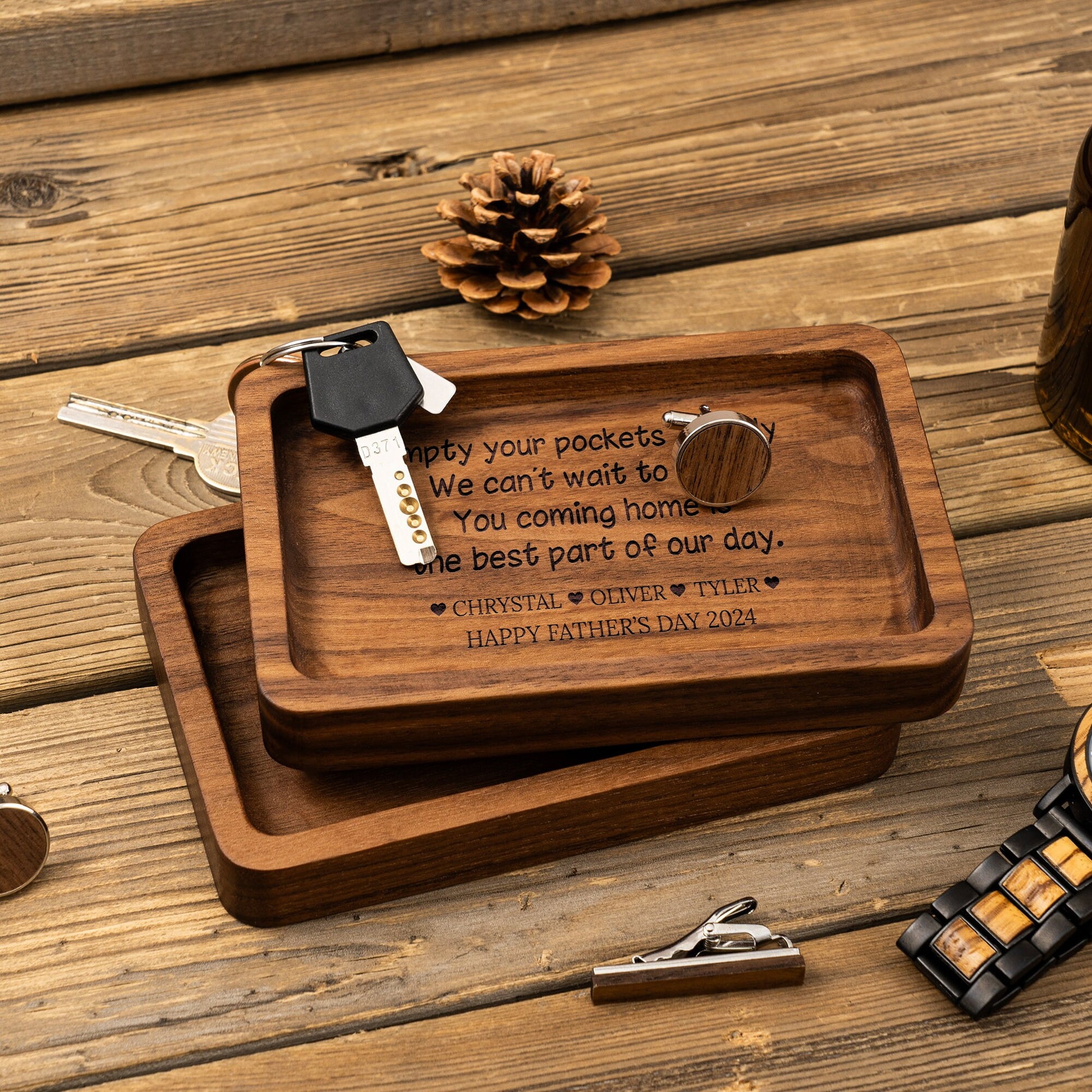 Empty your Pockets Daddy - Custom Engraved Wood Tray, Father's Day Gift for Dad, Custom Wood Catchall, Personalized Valet Tray for Men