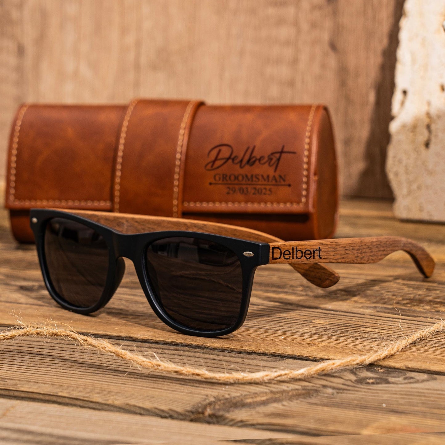 Personalized Walnut Wood Sunglasses, Groomsman Sunglasses, Gifts For Groomsmen, Wedding Bachelor Party Gift For Men, Groomsmen Proposal Gift