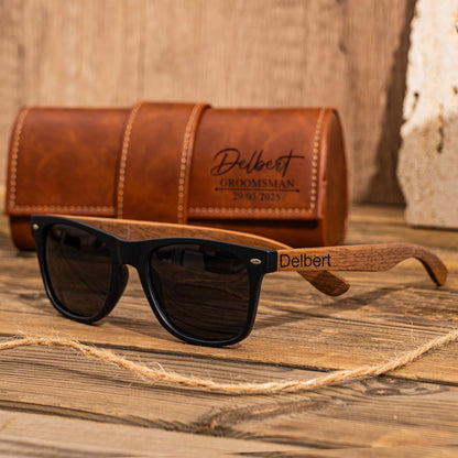 Personalized Walnut Wood Sunglasses, Groomsman Sunglasses, Gifts For Groomsmen, Wedding Bachelor Party Gift For Men, Groomsmen Proposal Gift