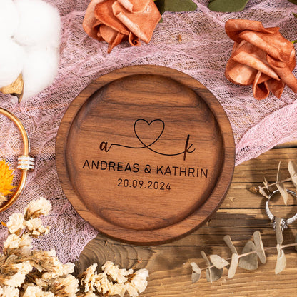 Personalized Round Wood Ring Dish, Gift for Her, Engagement Ring Holder, Wedding Ring Dish, Wedding Gift, Newlywed Gifts, Anniversary Gifts