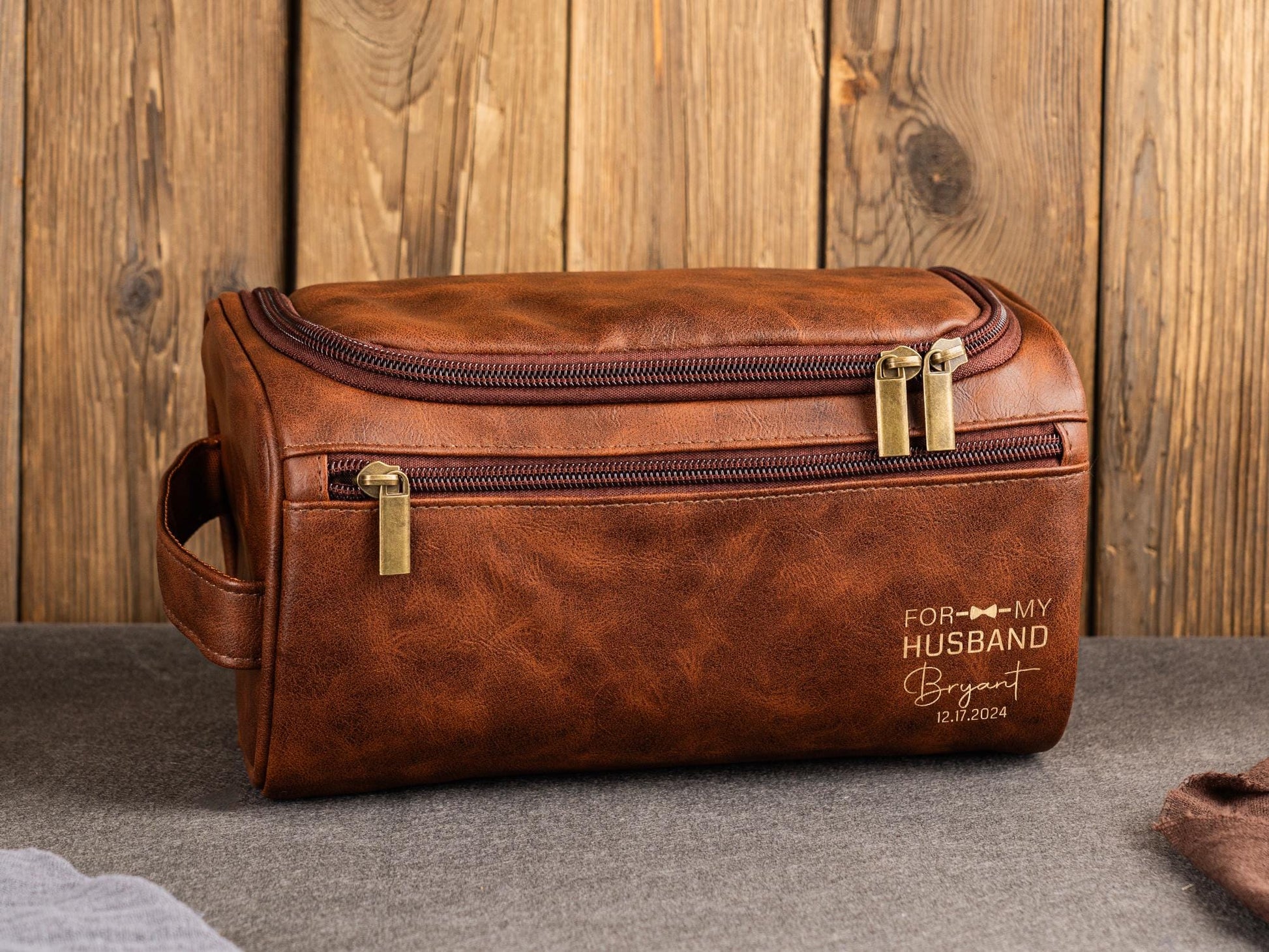 Personalized Men's Leather Toiletry Bag, Groomsmen Gifts, Dopp Kit For Him, Anniversary Gift, Father's Day Gift for Dad, Custom Gift for Men