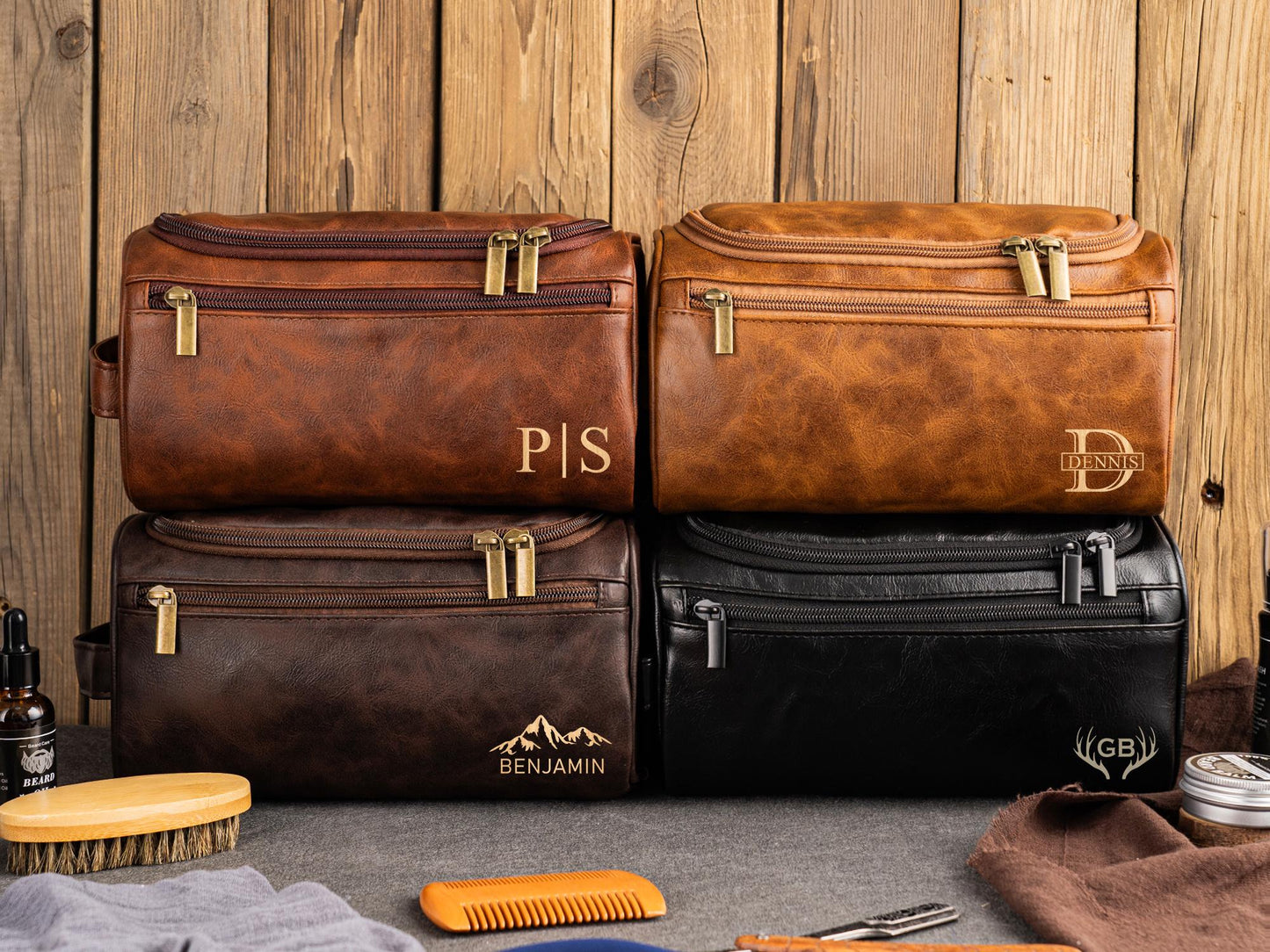 Personalized Men's Leather Toiletry Bag, Groomsmen Gifts, Dopp Kit For Him, Anniversary Gift, Father's Day Gift for Dad, Custom Gift for Men