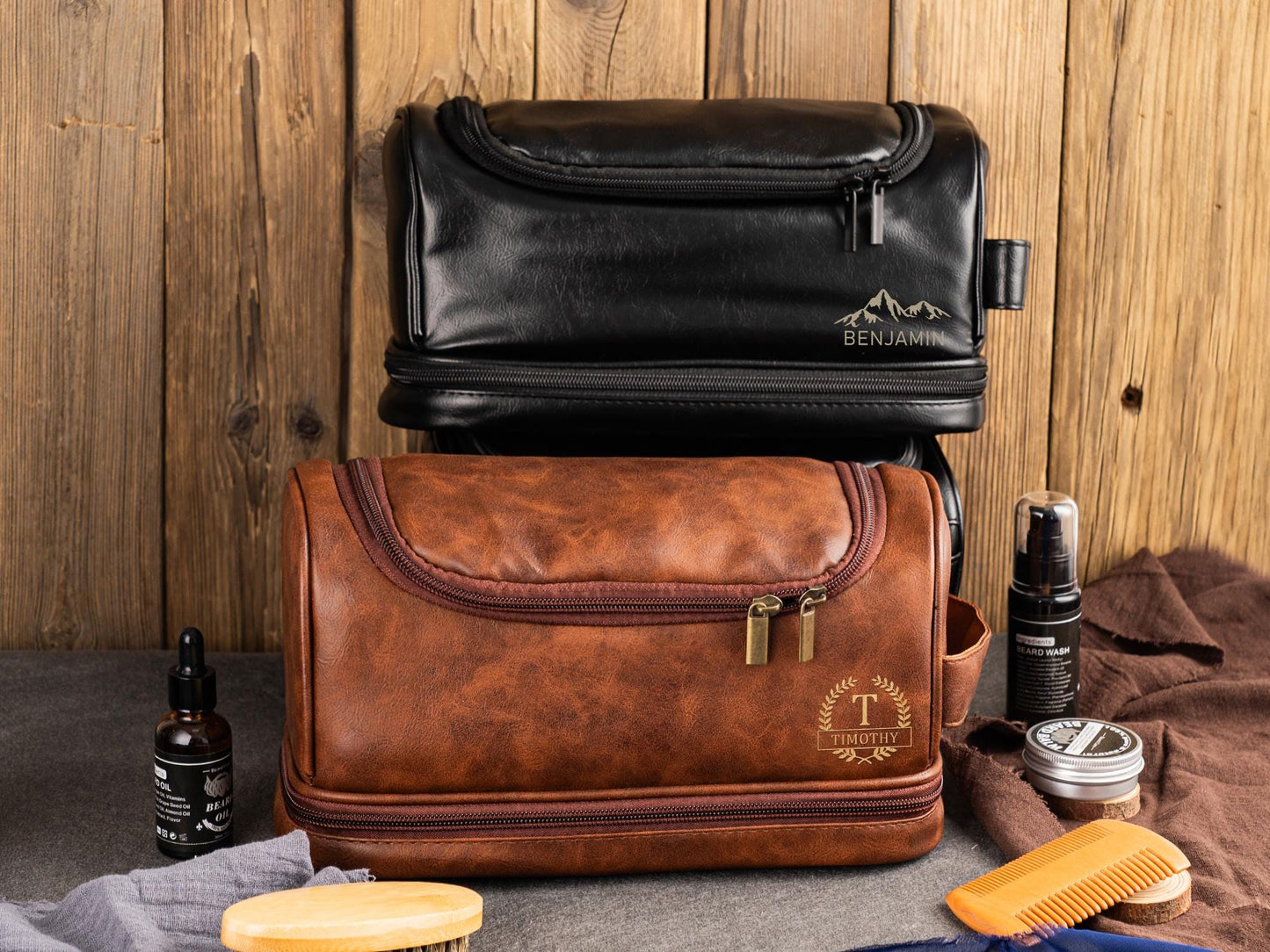 Personalized Men's Leather Toiletry Bag, Groomsmen Gifts, Groomsman Dopp Kit Gift, Anniversary Gift for Him, Unique Christmas Gift for Men