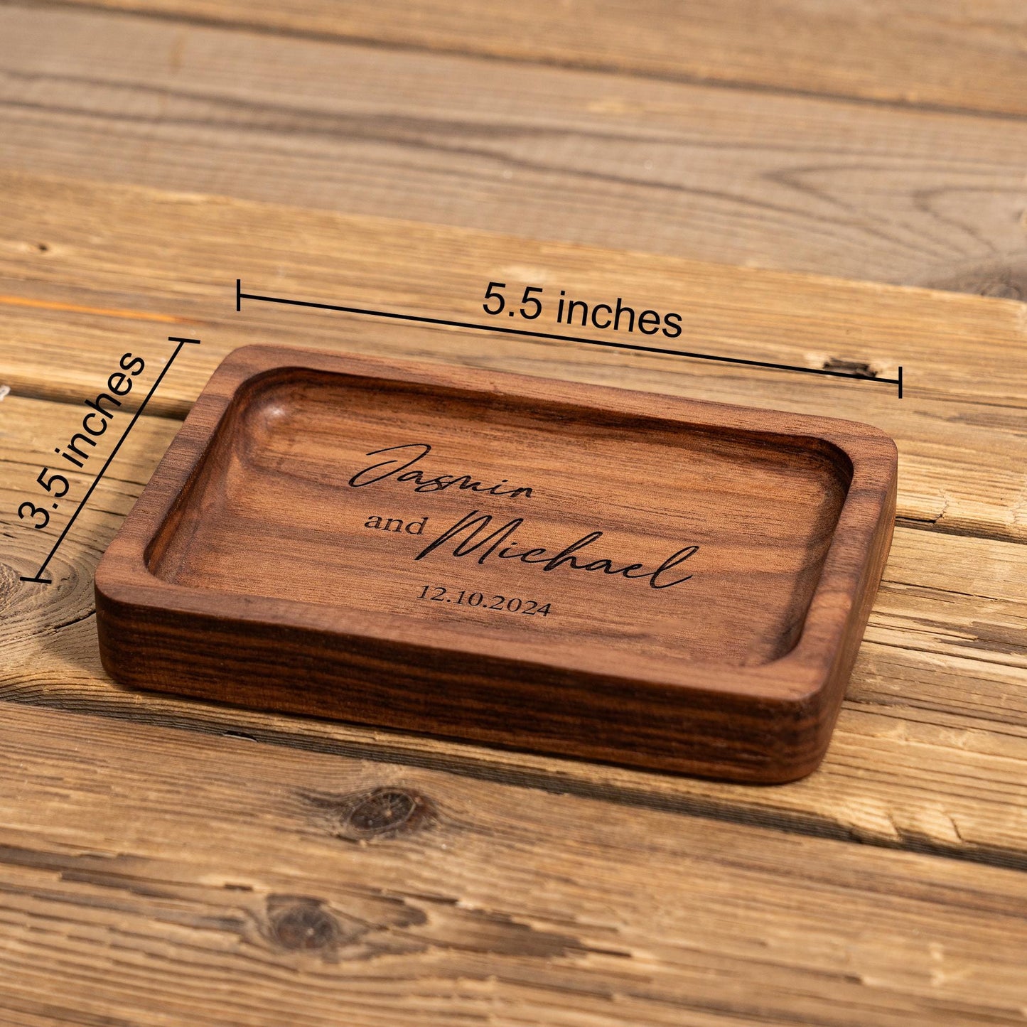 Personalized Rectangle Wood Ring Dish, Engagement Ring Holder, Custom Wedding Ring Dish, Wedding Gift, Anniversary Gifts, Gifts for Newlywed