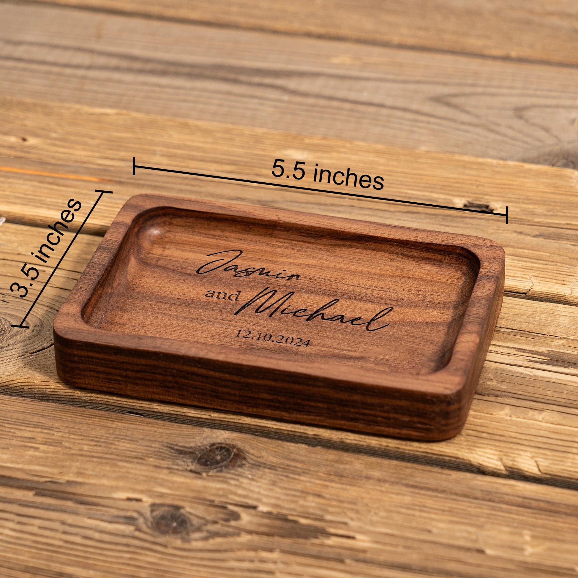 Personalized Rectangle Wood Ring Dish, Engagement Ring Holder, Custom Wedding Ring Dish, Wedding Gift, Anniversary Gifts, Gifts for Newlywed