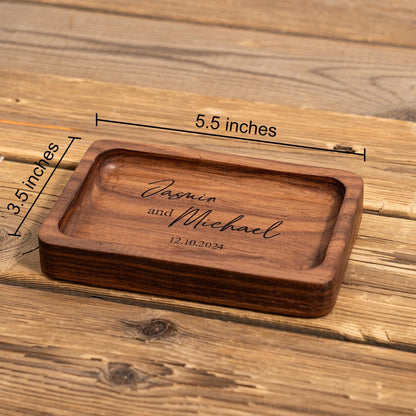 Personalized Rectangle Wood Ring Dish, Engagement Ring Holder, Custom Wedding Ring Dish, Wedding Gift, Anniversary Gifts, Gifts for Newlywed