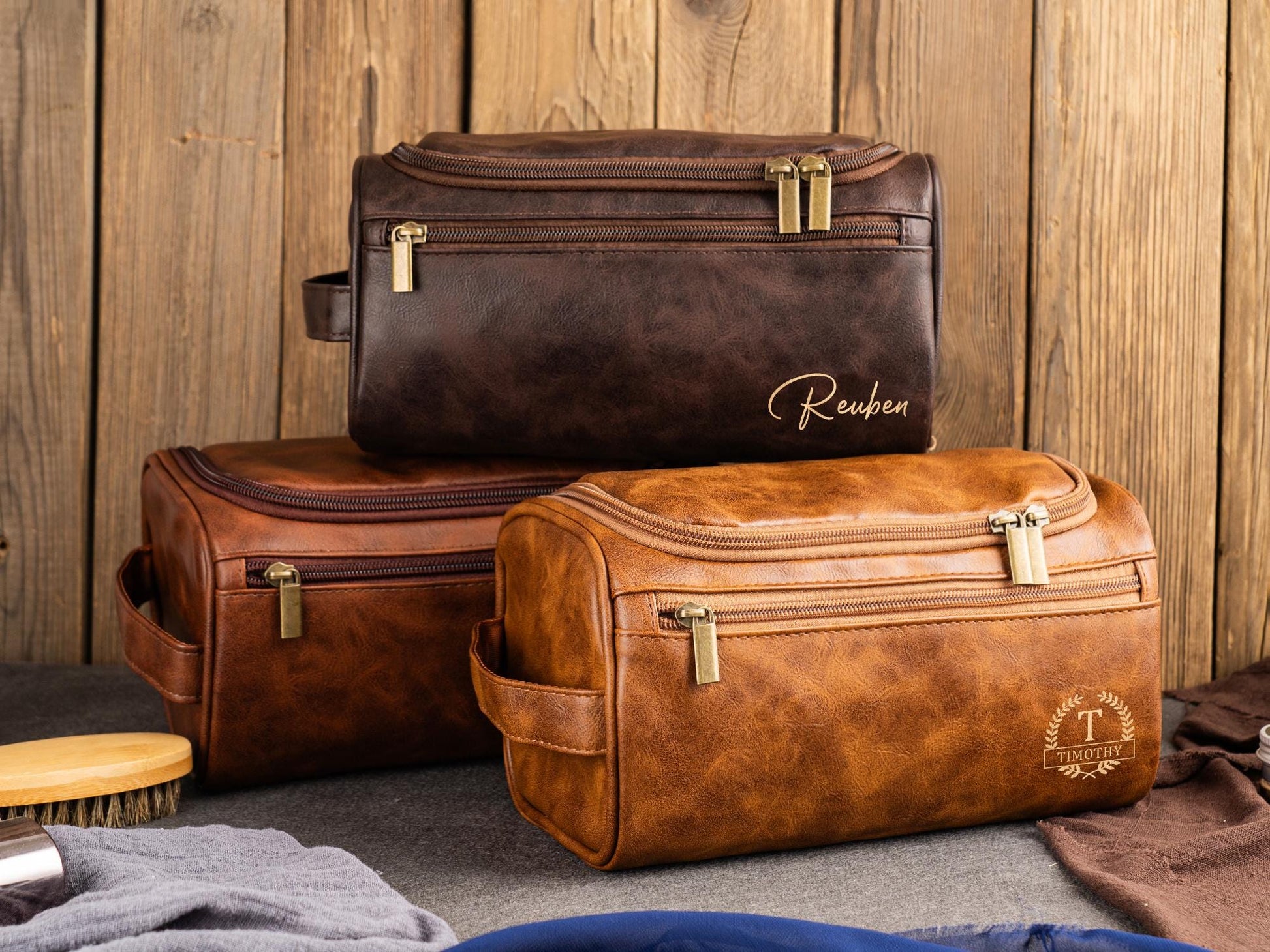Personalized Men's Leather Toiletry Bag, Groomsmen Gifts, Dopp Kit For Him, Anniversary Gift, Father's Day Gift for Dad, Custom Gift for Men