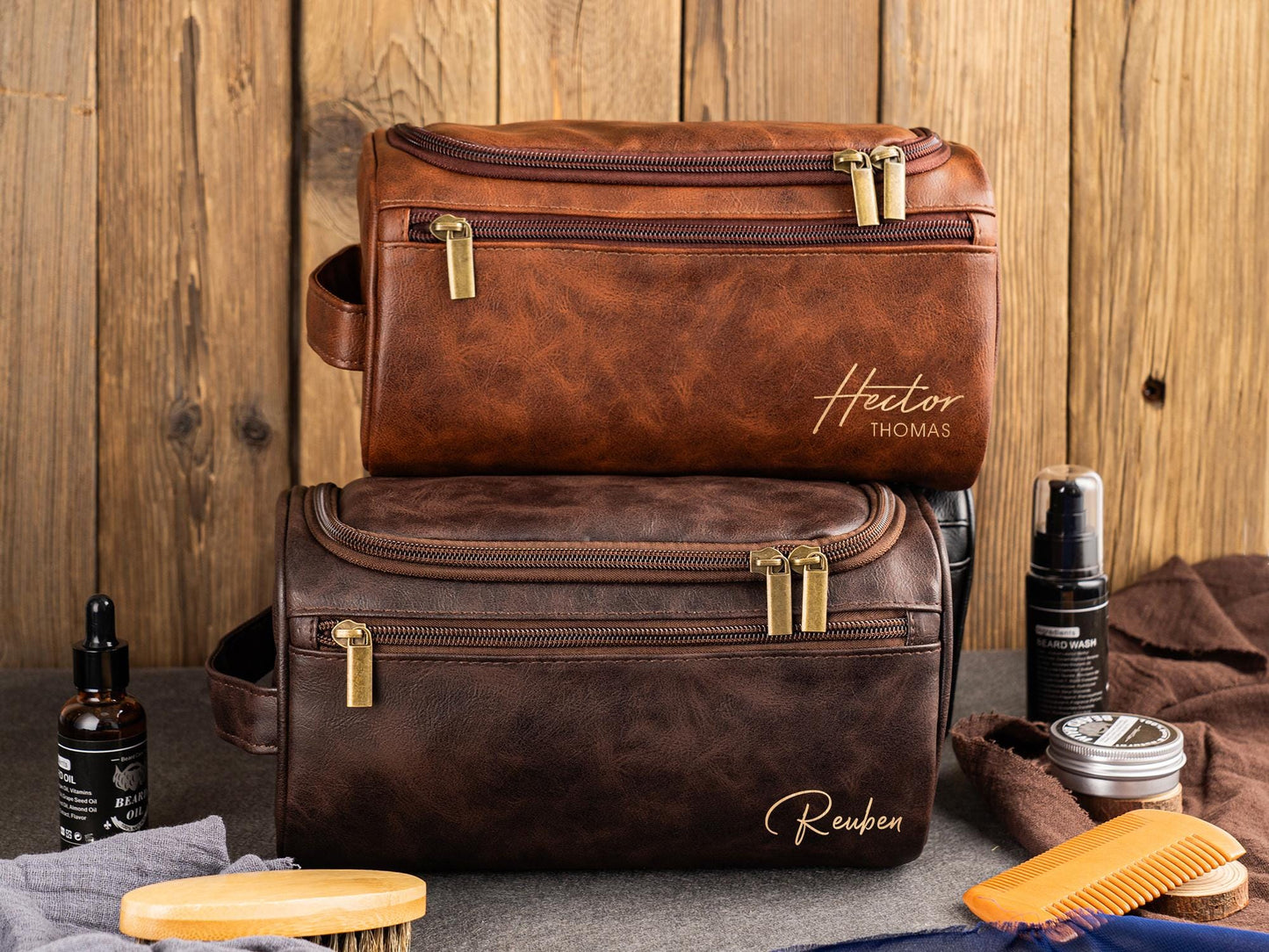 Personalized Men's Leather Toiletry Bag, Groomsmen Gifts, Dopp Kit Men's Leather Accessory, Anniversary Gift for Him, Christmas Gift for Men