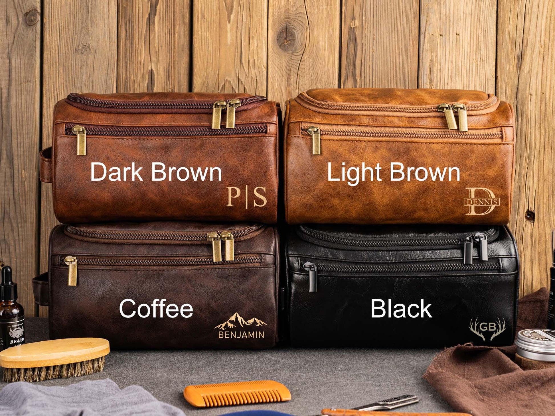 Personalized Men's Leather Toiletry Bag, Groomsmen Gifts, Dopp Kit For Him, Anniversary Gift, Father's Day Gift for Dad, Custom Gift for Men
