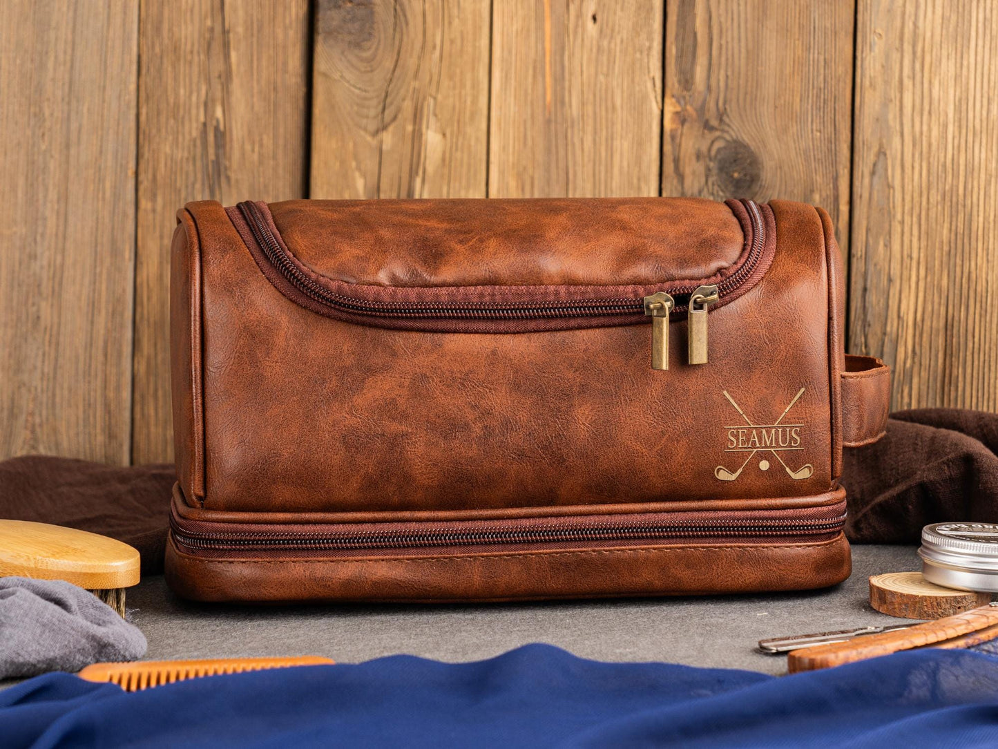 Personalized Men's Leather Toiletry Bag, Groomsmen Gifts, Groomsman Dopp Kit Gift, Anniversary Gift for Him, Unique Christmas Gift for Men