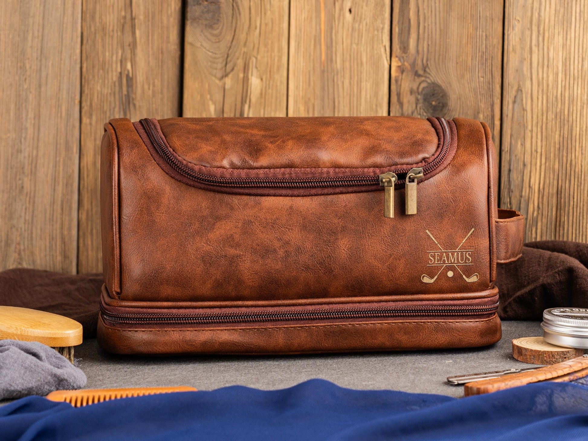 Personalized Men's Leather Toiletry Bag, Groomsmen Gifts, Groomsman Dopp Kit Gift, Anniversary Gift for Him, Unique Christmas Gift for Men