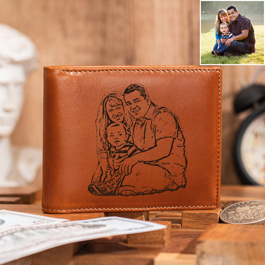 Personalized Leather Wallet, Custom Photo Leather Wallet, Engraved Mens Wallet, Anniversary Gift, Christmas Gift for Him, Men, Dad, Husband