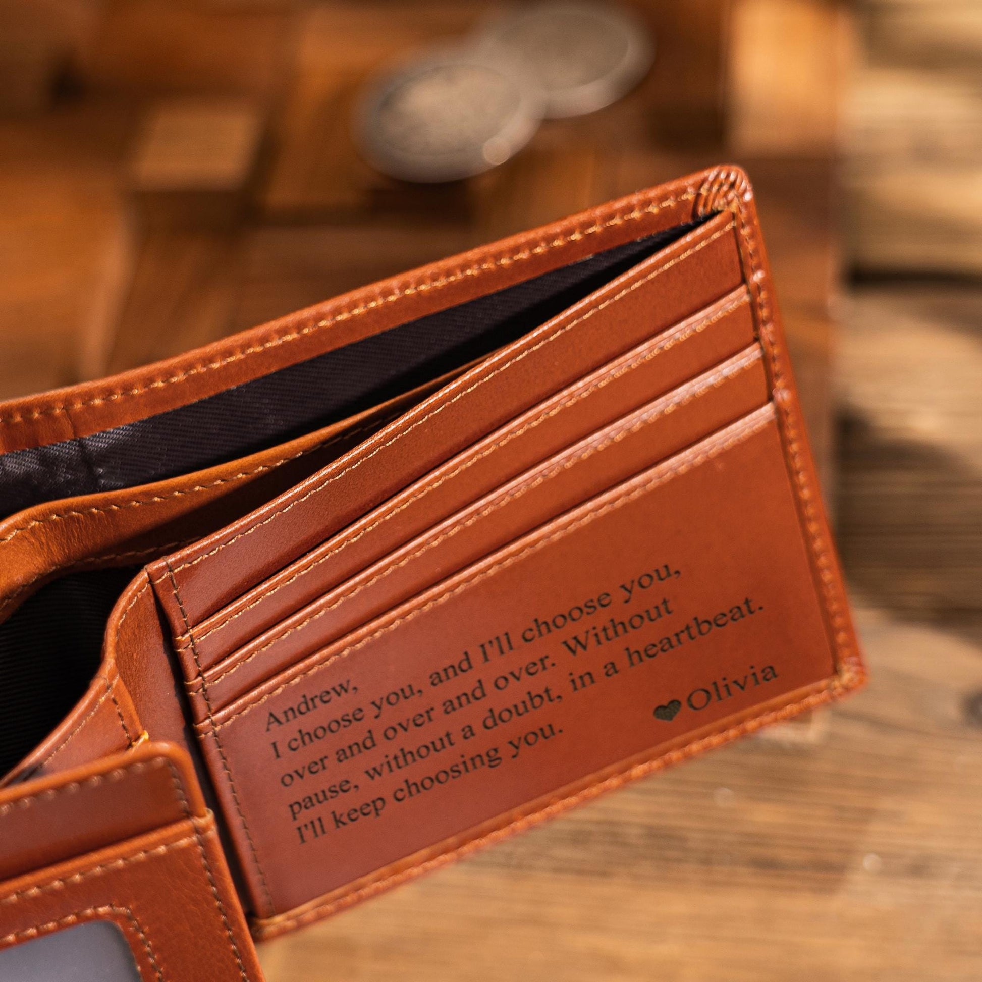 Personalized Leather Wallet, Custom Photo Leather Wallet, Engraved Mens Wallet, Anniversary Gift, Christmas Gift for Him, Men, Dad, Husband