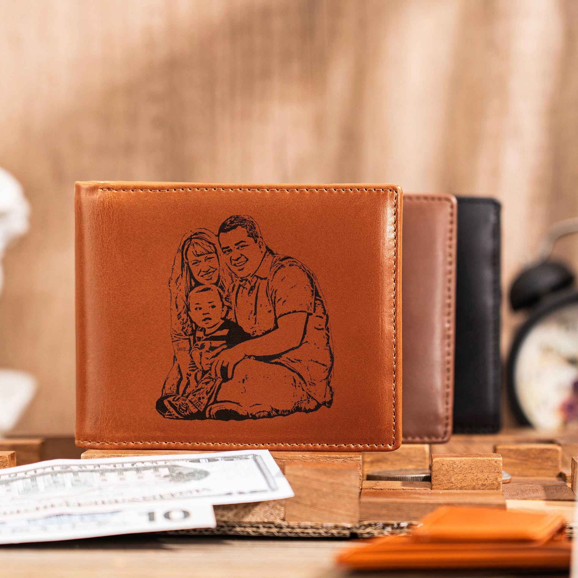 Personalized Leather Wallet, Custom Photo Leather Wallet, Engraved Mens Wallet, Anniversary Gift, Christmas Gift for Him, Men, Dad, Husband