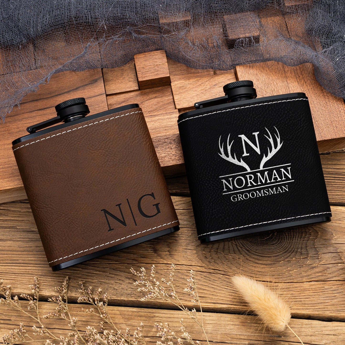 Personalized Leather Flask for Men, Groomsmen Gifts, Custom Leather Groomsman Flask, Best Man Flask Gifts, Groomsmen Proposal, Wedding Gifts