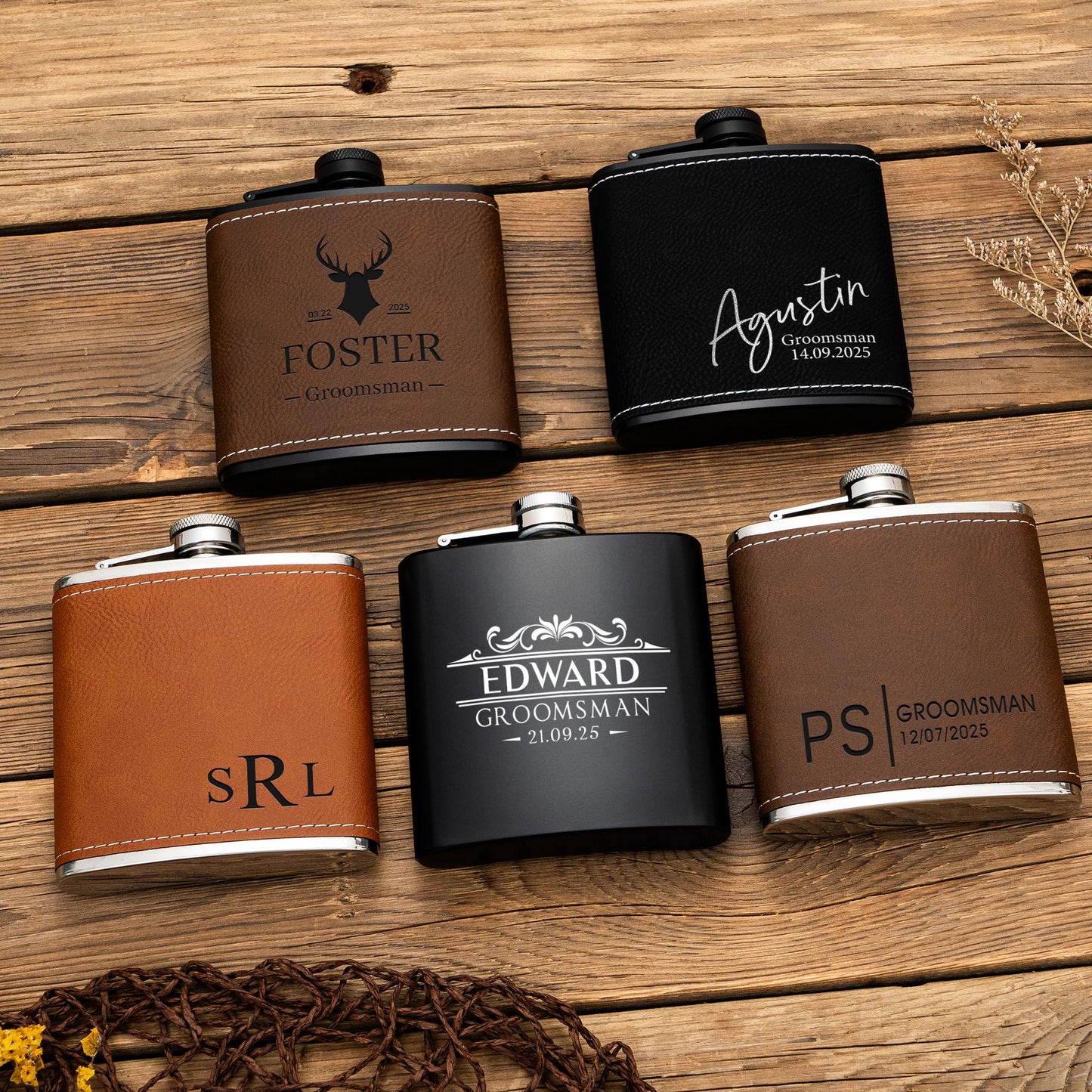 Personalized Leather Flask for Men, Groomsmen Gifts, Custom Leather Groomsman Flask, Best Man Flask Gifts, Groomsmen Proposal, Wedding Gifts